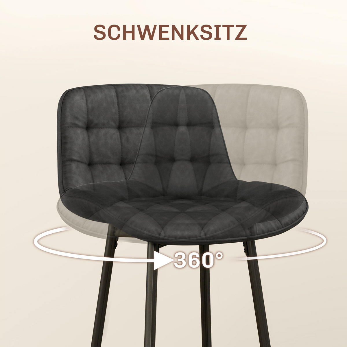 2ER-SET Barhocker, Bistrohocker mit Fußstütze, Drehbar Barstuhl, Dunkelgrau - Dunkelgrau/Schwarz, Kunststoff/Metall (48/98/48.5cm) - HOMCOM
