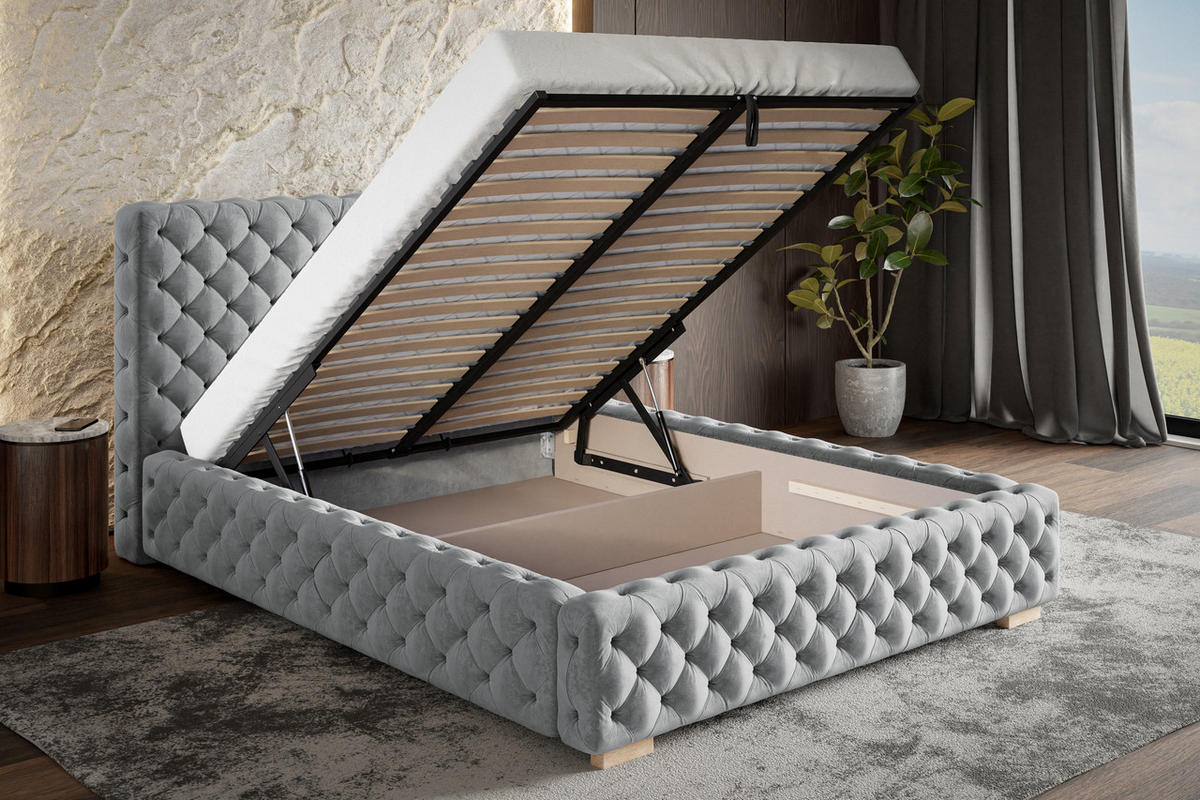 POLSTERBETT 200x200 mit Bettkasten Adonis, Glamour, Rot - Rot, Holz/Textil (200/200cm) - Emporius