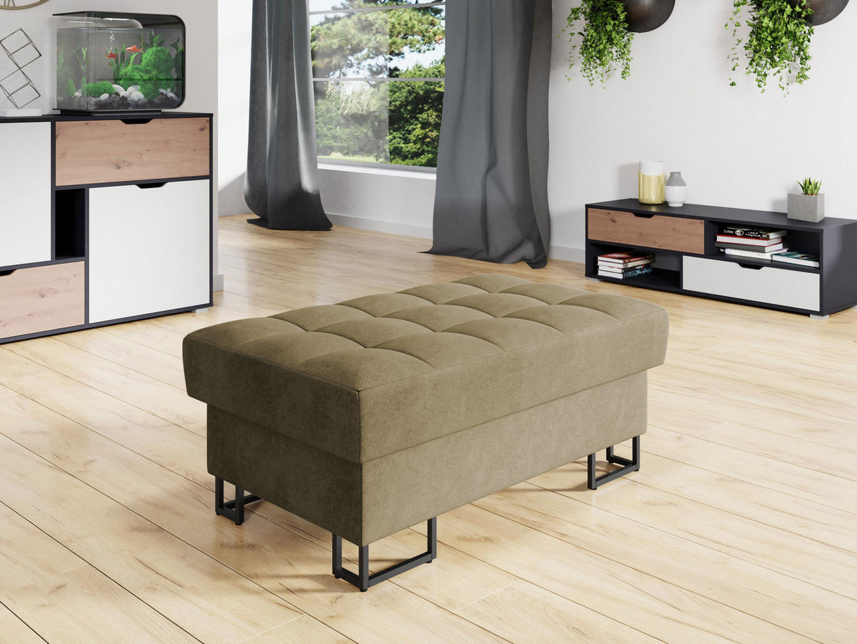 POLSTERHOCKER Laris - Beige/Schwarz, Holz/Textil (106/44/67cm) - MIRJAN24