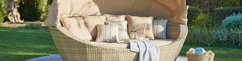 Online Only Gartenmöbel Sonneninsel Beige Braun Korb