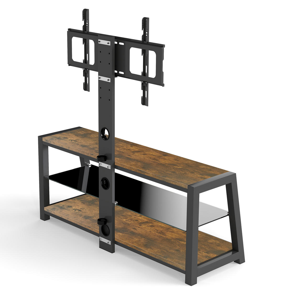 TV stolek 116/42/125 cm z MDF a kovu s nastavitelnou výškou, otočným 30° stojanem a kabelovým vedením, Hnědá - hnědá, kompozitní dřevo (116/125/42cm) - Redom