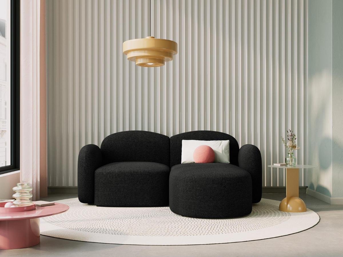 ECKSOFA rechts Blair aus Chenille-Stoff mischung schwarz 3 Sitzplätze - Schwarz, Textil (155/194cm) - Micadoni