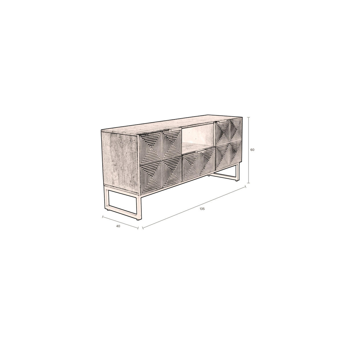 SIDEBOARD Lenkrad Gold - Goldfarben, Holz (40/60/135cm) - Dutchbone