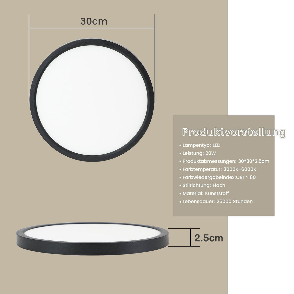 LED-DECKENLEUCHTE Buch 30 cm - Schwarz, Kunststoff (30/30/2.5cm) - Nettlife