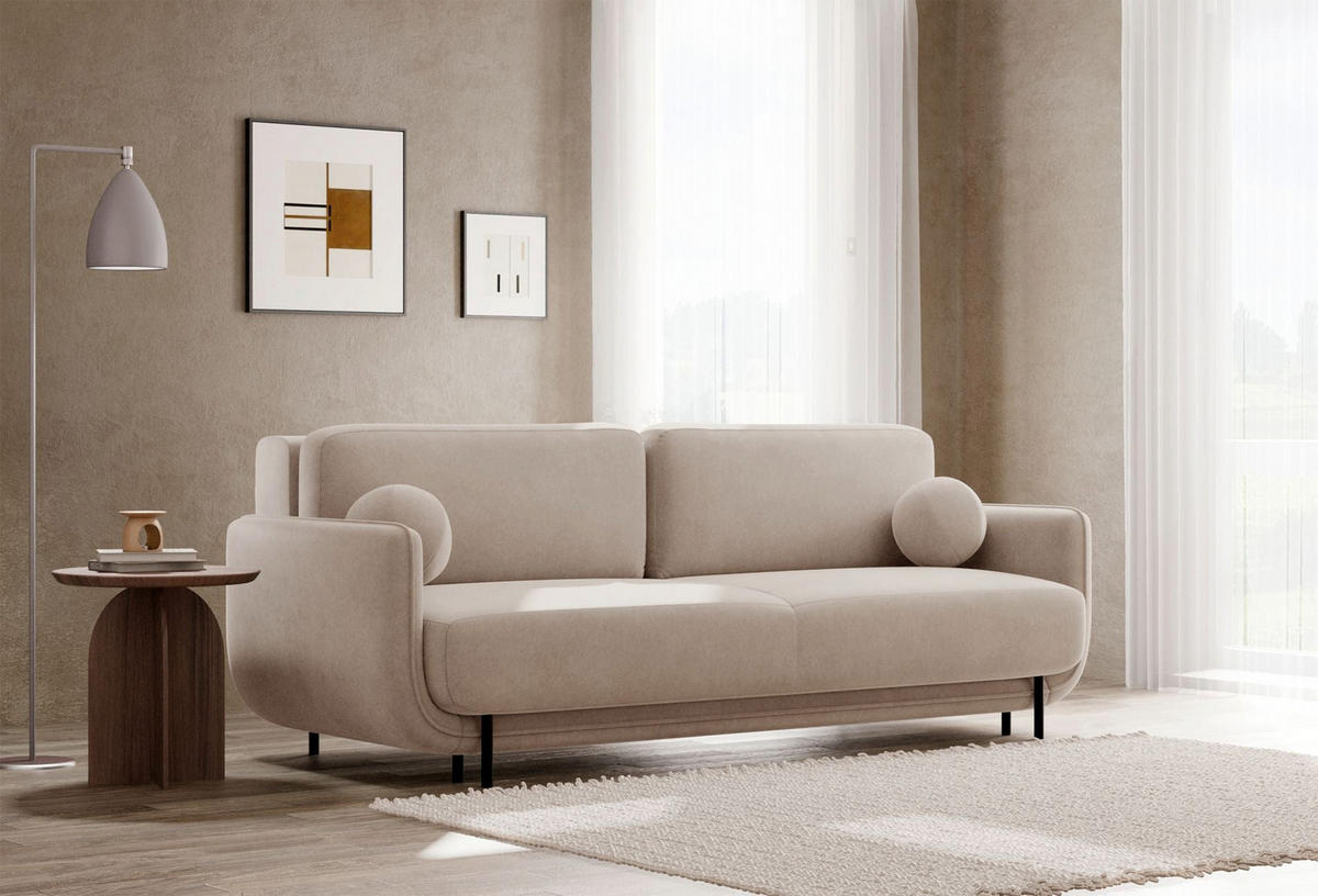 SCHLAFSOFA Ovals Beige - Beige/Schwarz, Textil/Metall (236/95/96cm) - Selsey