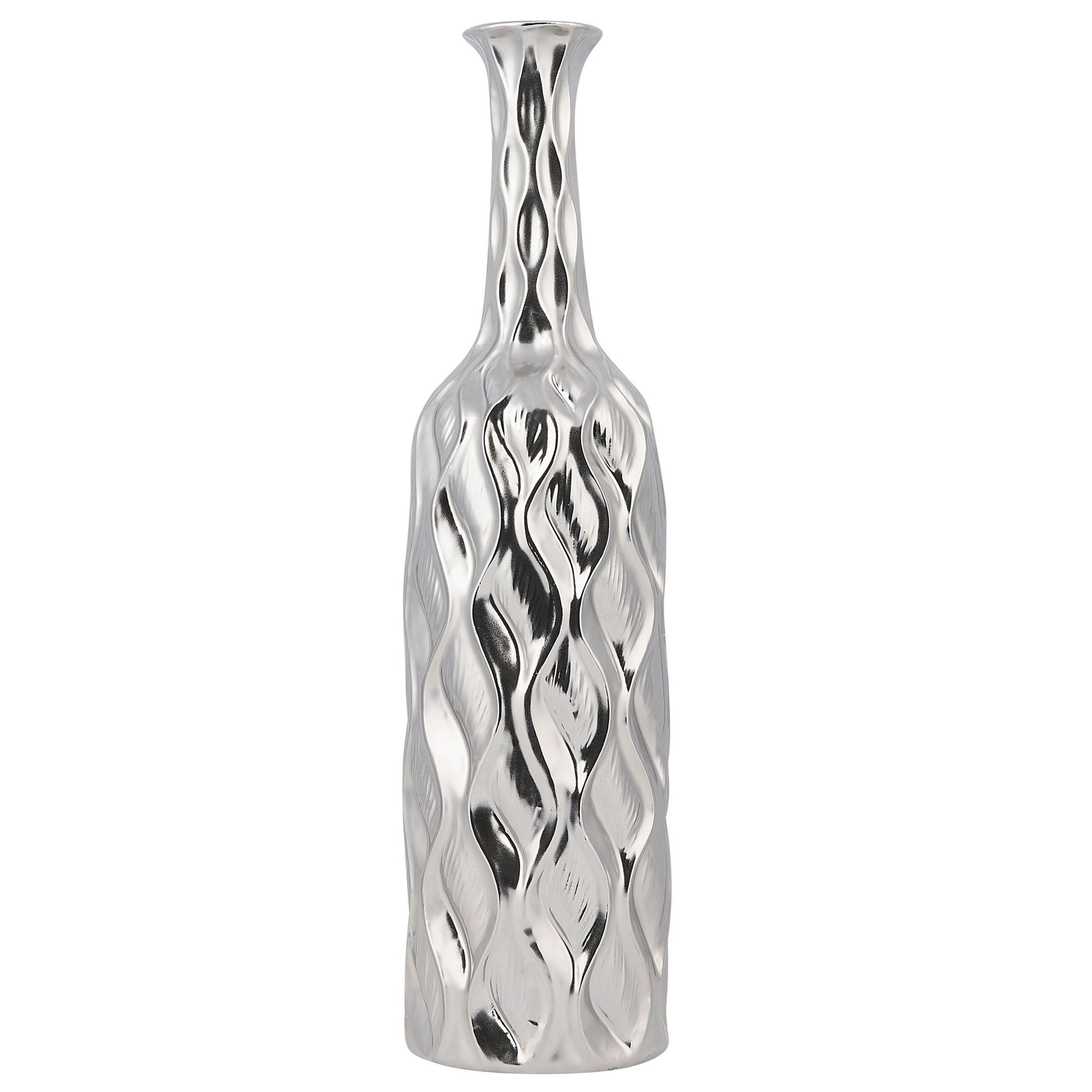 DEKOVASE Steinzeug silber Bassania - Silberfarben, Stein (45cm) - Beliani