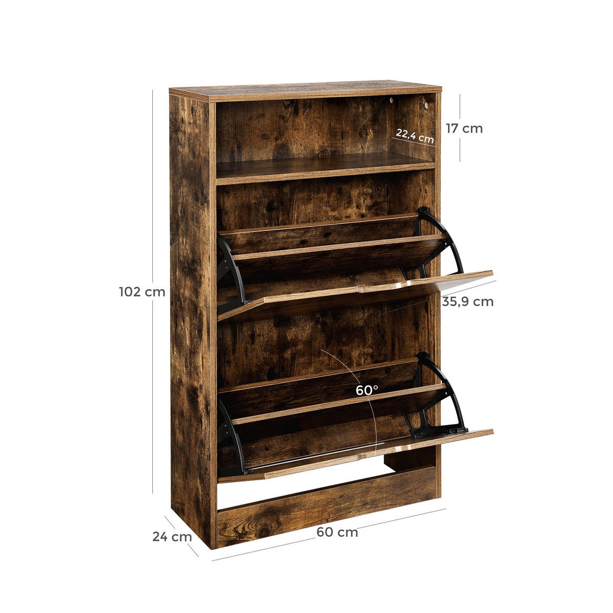 SCHUHSCHRANK - Braun, Holzwerkstoff (24/102/60cm) - Hansiro