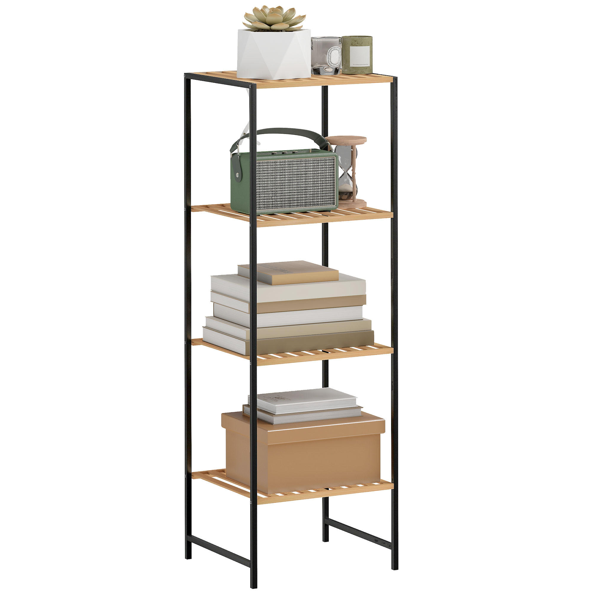 STANDREGAL DE-09389 4 Ablagen aus Bambus & Stahl Natur - Naturfarben, Metall (33/110/36.5cm) - ComfortXL