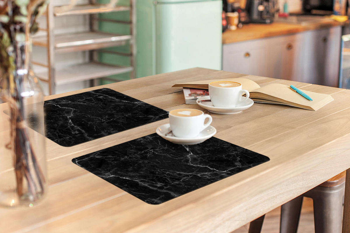 PLATZSETS 6er-Set Marmoroptik - Luxus - Schwarz 45x30 cm Tischset - Anthrazit, Kunststoff (0.3/45/30cm) - MuchoWow