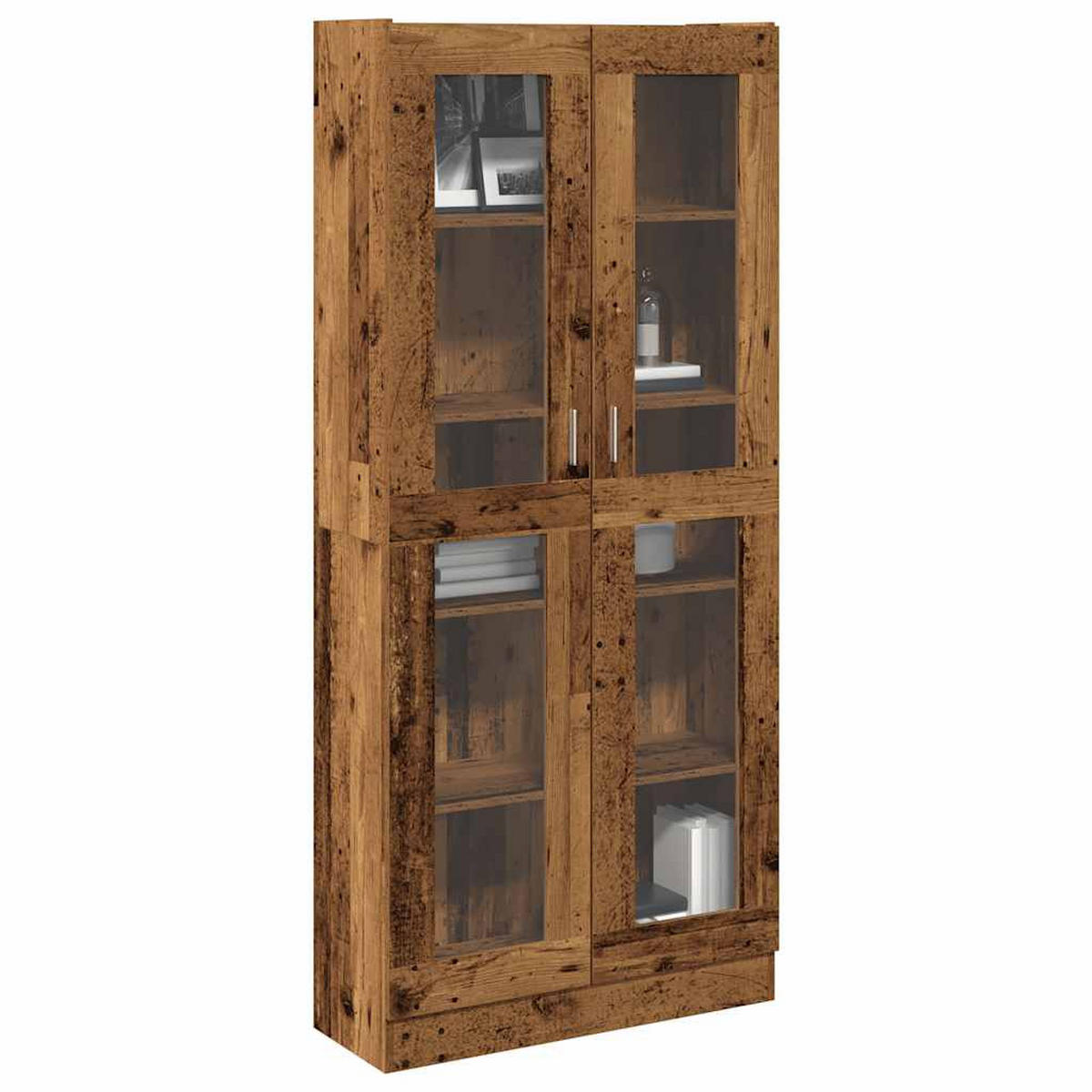 VITRINE mit Glas Türen, 4 Ablagen 82,5/30,5/185 cm aus Holzwerkstoff Altholz-Optik Dekor - Graubraun, Holz (82.5/185/30.5cm) - vidaXL