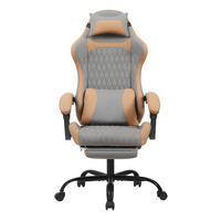 GAMING-STUHL braun mit Rautensteppung, Fußstütze, Nacken- und Lendenkissen, höhenverstellbar - Braun, Leder (54/124/62cm) - BRILVERDE