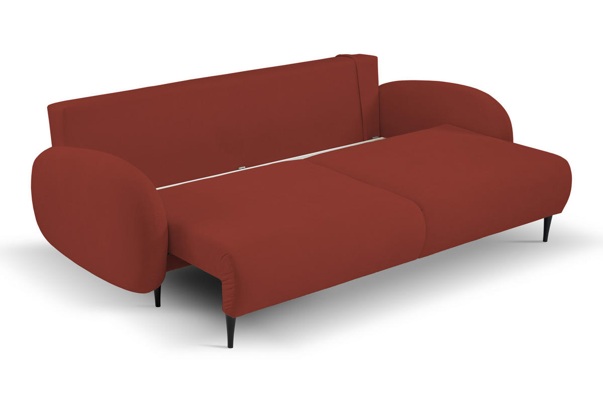 SOFA SOFT RunAgin Mit Schlaffunktion Und Bettkasten, PUR-Schaum, Schwarze Kunststofffüße, lose Rückenkissen, freistehend, 232x109x95 cm Red - Rot, Holz/Textil (232/95/109cm) - DomoHome