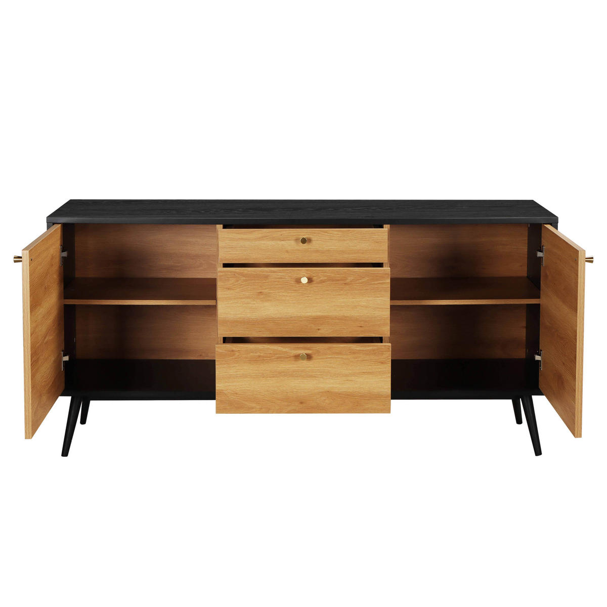 SIDEBOARD, Schwarz - Schwarz, Holzwerkstoff (40/75/150cm) - Oviala