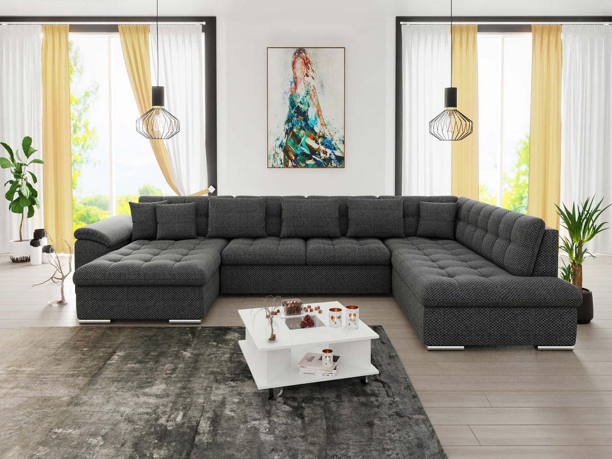 WOHNLANDSCHAFT Niko Bis, Seite: Links - Grau, Holz/Textil (348/76/205cm) - MIRJAN24