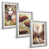 BILDER SET 3er Set - 20x30 cm Silberner Rahmen - Abstraktes Porträt einer Frau mit Blumen und Regen - Silberfarben, Kunststoff (20/30cm) - TULUP