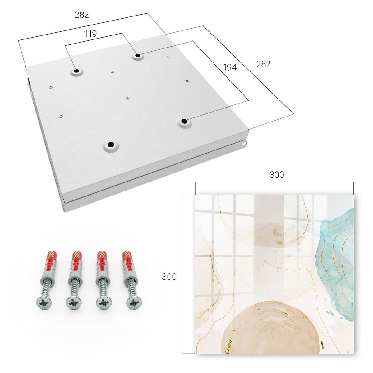 SCHLÜSSELBOX Weiß 30x30 cm – Türöffnung nach rechts - Subtile Abstraktion - Beige, Metall (30/30/5cm) - TULUP