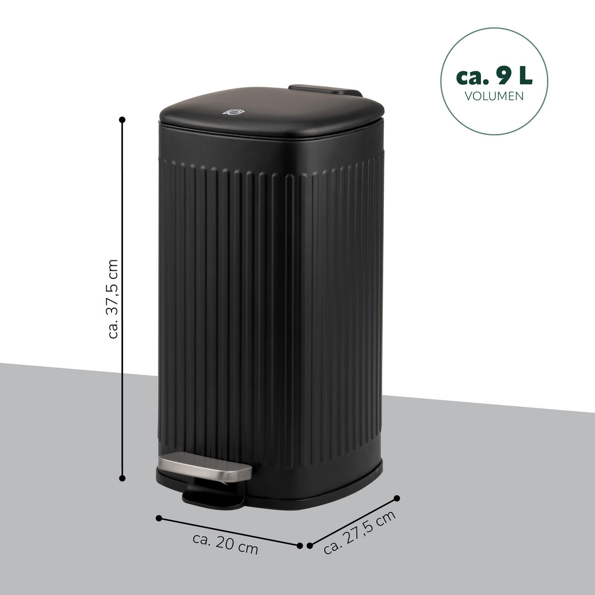 ABFALLEIMER 9 Liter, schwarz - Schwarz, Metall (20/37.5/27.5cm) - eluno