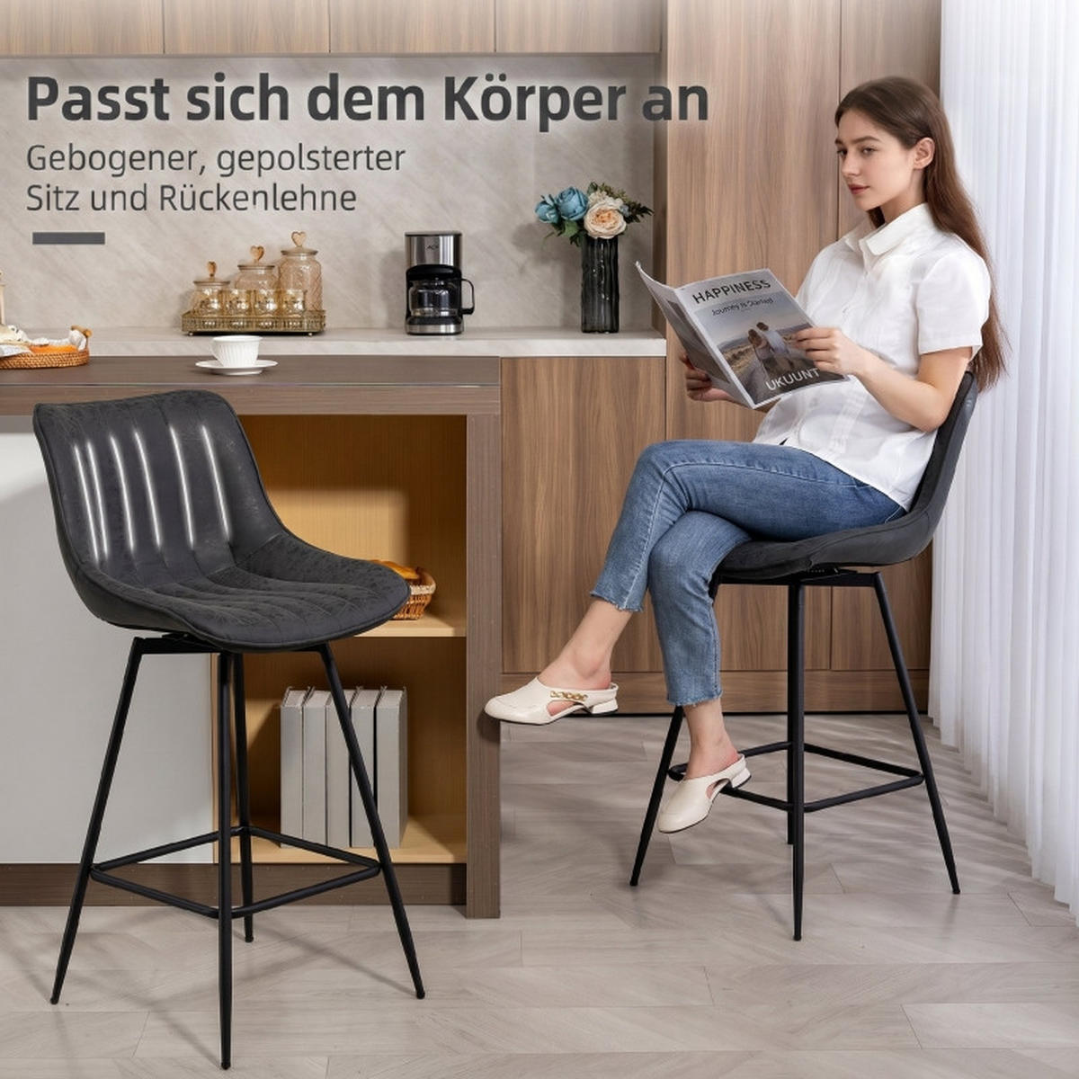 BARHOCKER DE-36069 2er Set drehbar mit Lederoptik Schwarz - Schwarz, Metall (47/97.5/54.5cm) - ComfortXL