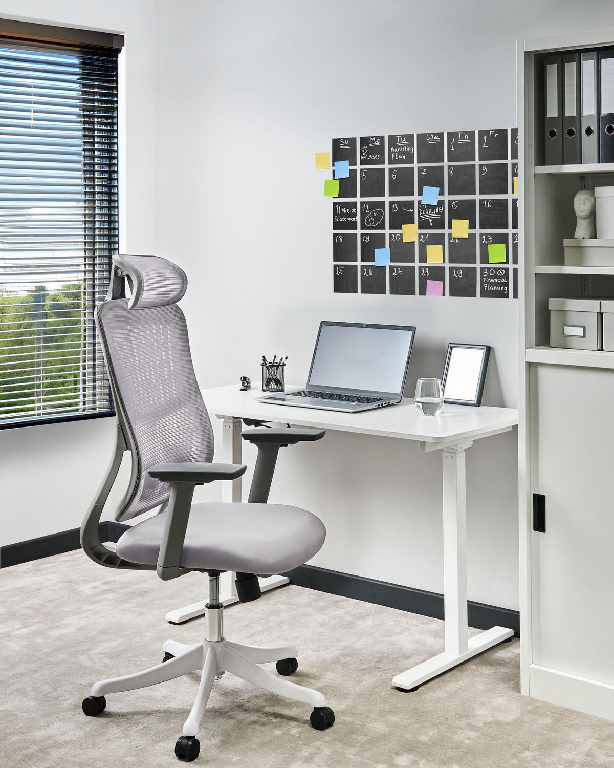BÜROSTUHL Grau Partner - Grau, Textil (50/117/66cm) - Beliani