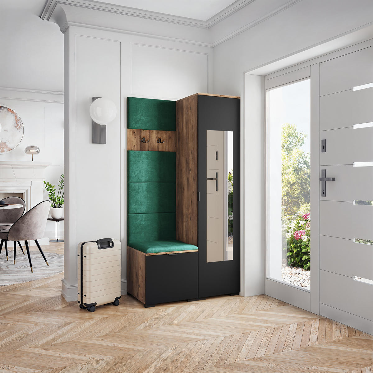 GARDEROBENSCHRANK VIRA 95/181/51 cm Modern Garderobe-Set Eiche Lefkas - Eichefarben/Schwarz, Holzwerkstoff (95/181/51cm) - MASSENO