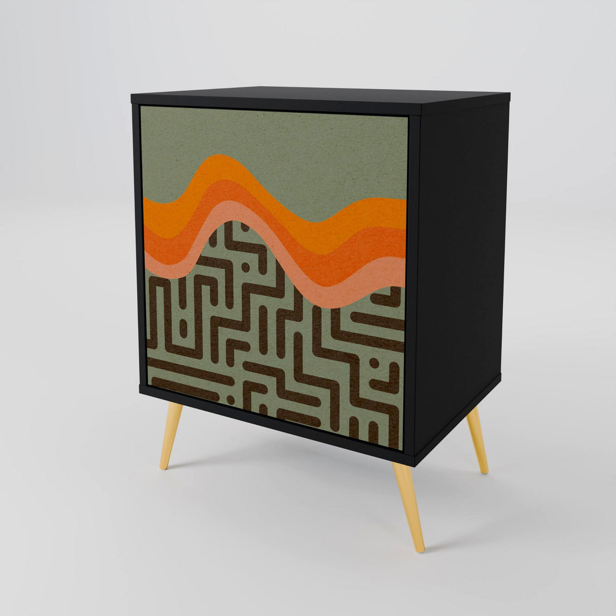 SIDEBOARD SIMPLE SOLUTIONS, Schwarz, 57,5x42x67,5 cm, Schwarze Metall-Rahmenfüße - Multicolor/Schwarz, Holzwerkstoff/Metall (57.5/67.5/42cm) - SpaceRebels