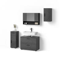 BADMÖBEL-SET Ronco Anthrazit Hochglanz 4 Teile - Anthrazit, Holzwerkstoff (41/80/58cm) - Livinity®