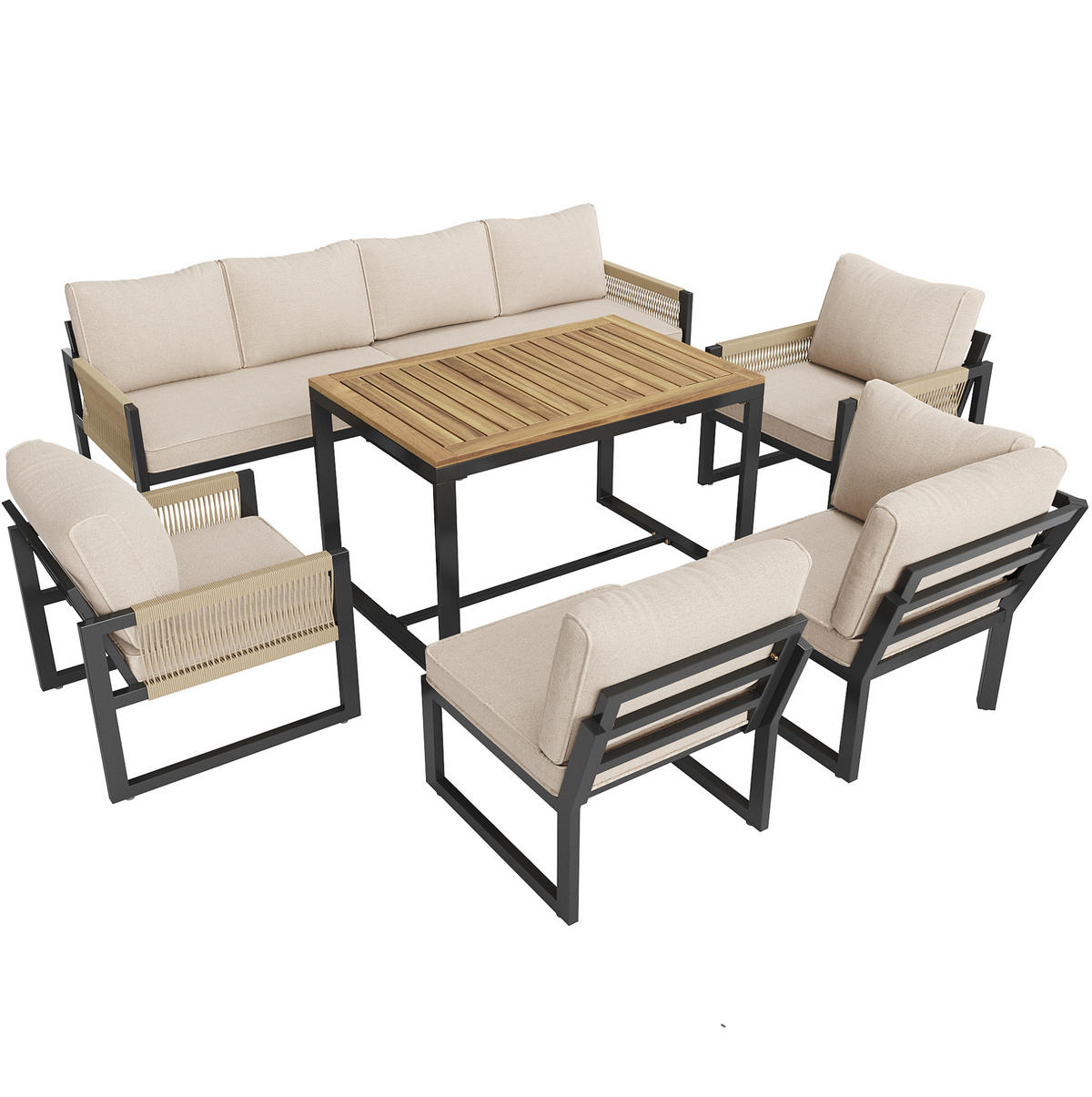 GARTENMÖBEL-SET 95/63/65 cm beige aus Metall und Polyester, modular - Beige, Metall - OKWISH