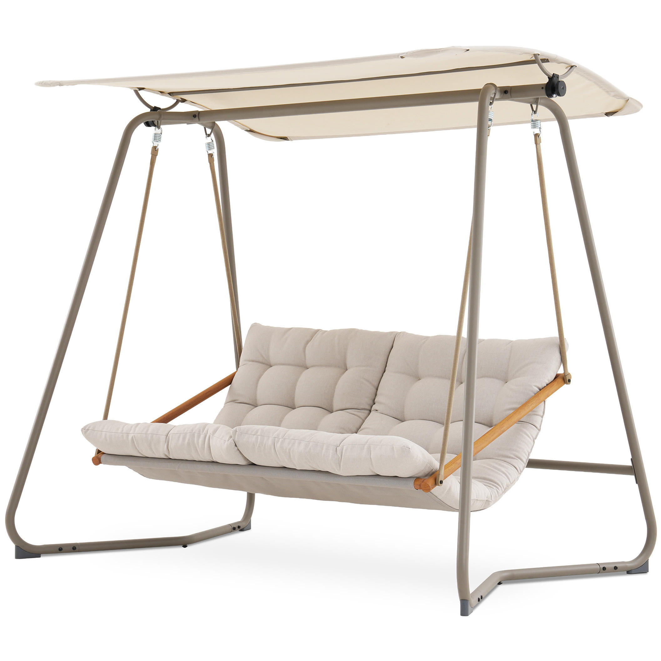 HOLLYWOODSCHAUKEL Garda 2-Sitzer mit Sonnendach und dickem Polster, Beige, Metallrahmen - Beige, Metall (214/202/154cm) - Beautysofa