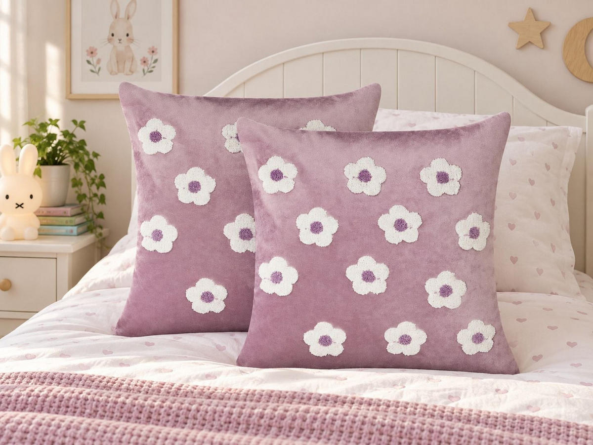 DEKOKISSEN 2er-Set Violett 45/45 cm Echinacea - Violett, Textil (45/45cm) - Beliani
