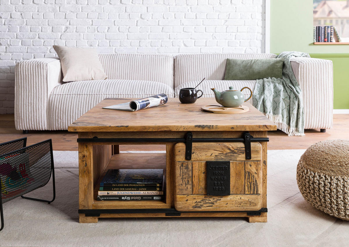 COUCHTISCH Mango 90x90x45 natur lackiert RAILWAY #1006 - Braun, Holz (90/90/45cm) - Massivmoebel24