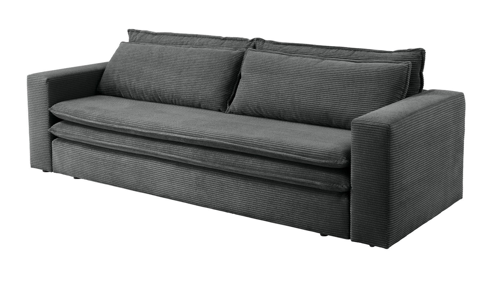 SCHLAFSOFA grau Cord, Sofa 3-Sitzer mit Bettfunktion 244 cm - Beige/Grau, Holz/Textil (244/83/91cm) - Furn.Design