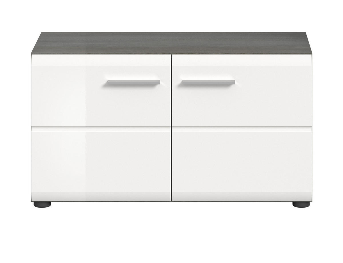 GARDEROBENBANK weiß Hochglanz, grau 80 cm, Schuhbank mit 4 Fächern - Weiß Hochglanz/Silberfarben, Holzwerkstoff/Kunststoff (80/44/37cm) - Inn.Furn