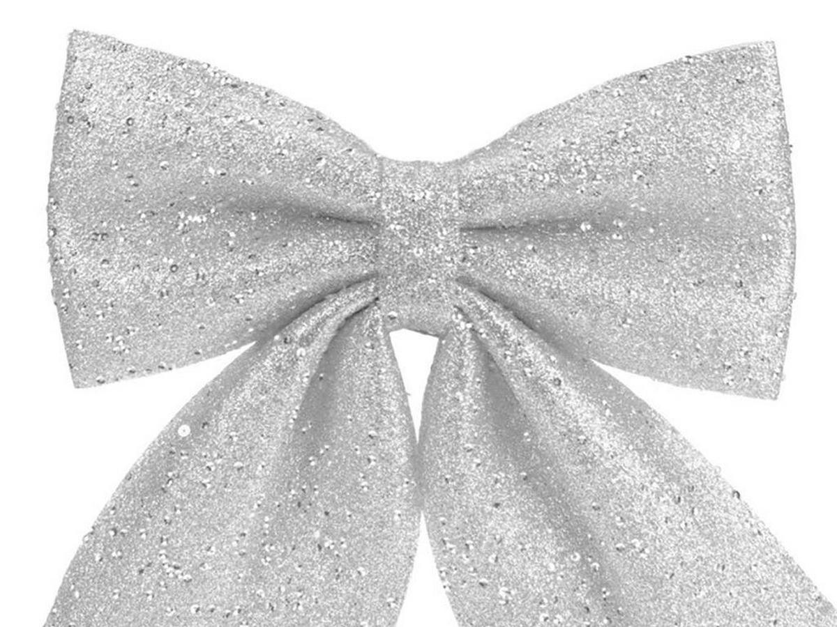WEIHNACHTSSCHLEIFE mit Glitzer, Silber, 20 × 24 cm, Stoff, für Weihnachtsbaum und Dekoration - Silberfarben, Kunststoff (20/24/1cm) - LAALU