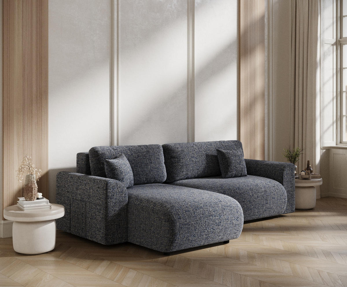 ECKSOFA MIT SCHLAFFUNKTION Bodega Marineblau Webstoff - Schwarz/Dunkelblau, Holz/Holzwerkstoff (235/138cm) - Maison de Reve