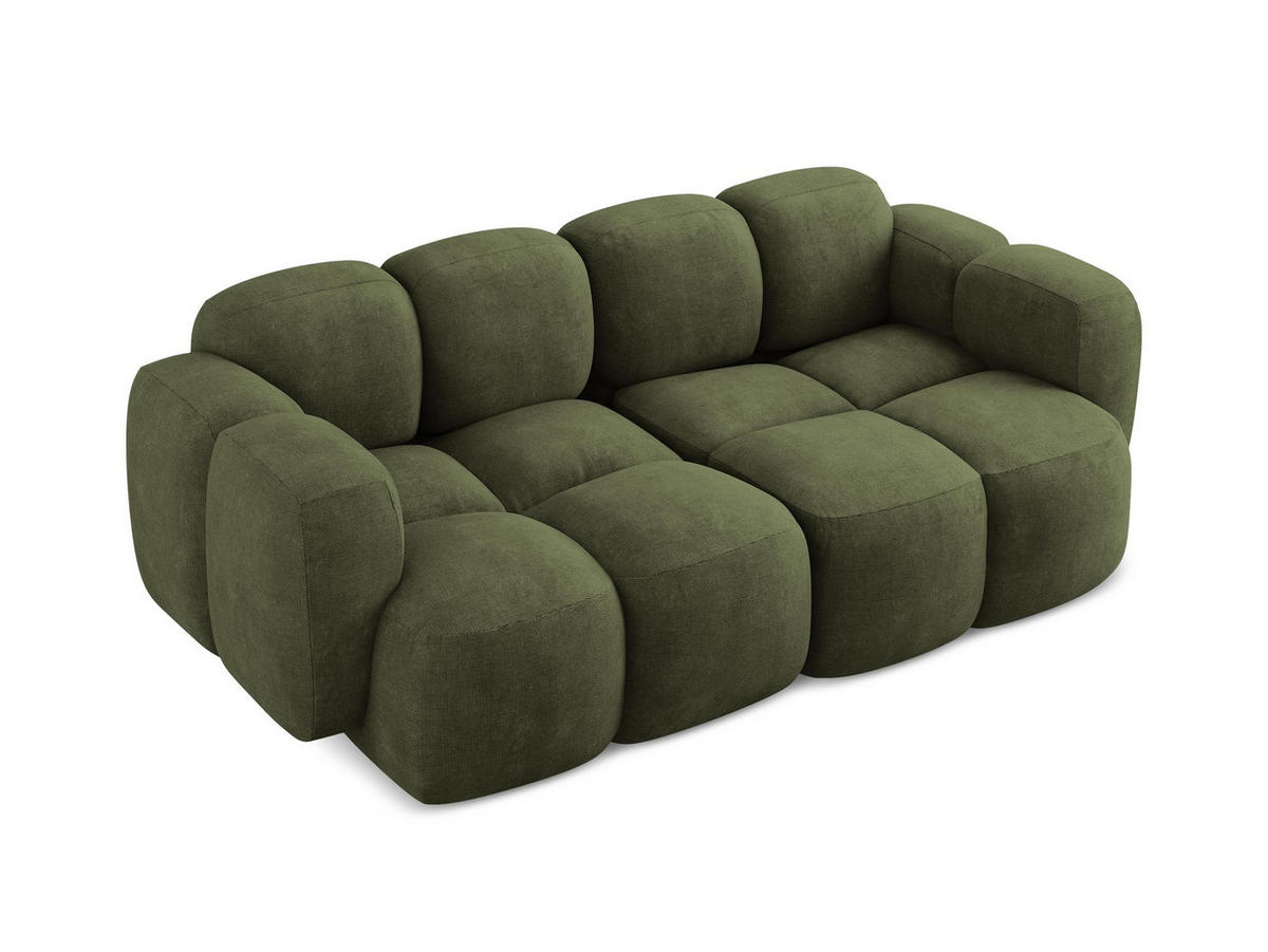 2-SITZER SOFA Chenille Stoff Grün - Schwarz/Olivgrün, Holzwerkstoff/Kunststoff (210/72/115cm) - Makamii