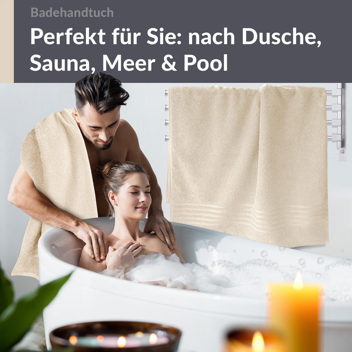 BADETUCH London Natur 2er Set 100x150 - Naturfarben, Textil (100/150cm) - Lashuma