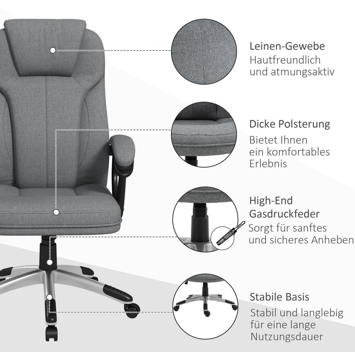 DREHSTUHL 66/75/110-120 cm grau aus Polyester höhenverstellbar mit Wippfunktion - Grau, Kunststoff (75/120/66cm) - OKWISH