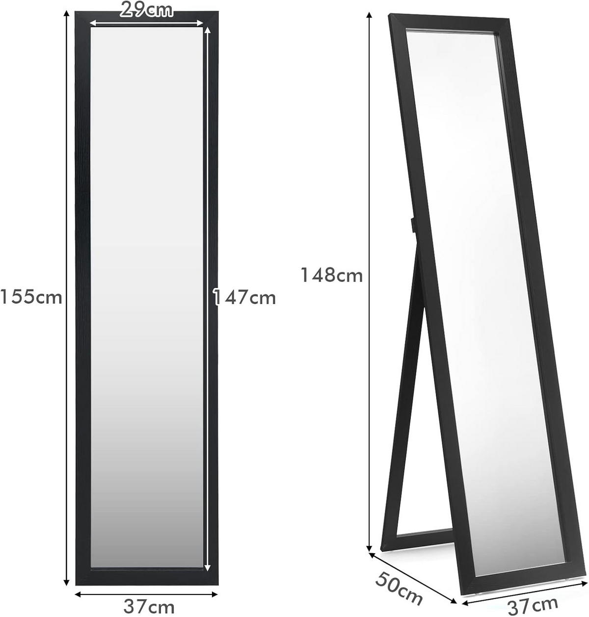STANDSPIEGEL mit Holzrahmen Schwarz - Schwarz, Glas (50/155/37cm) - COSTWAY