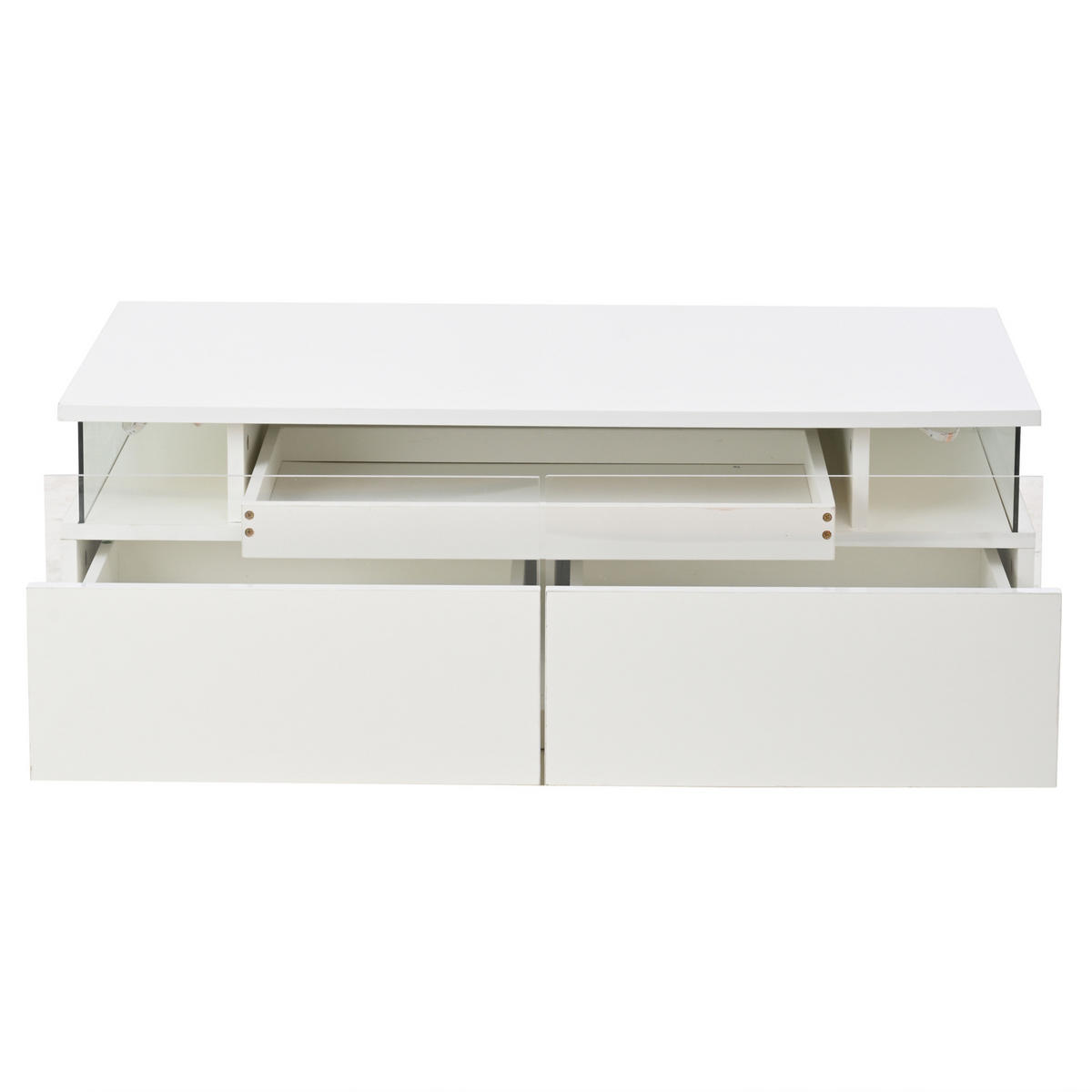 KLUBSKA miza, 90/45/35,5 cm bela, z LED-osvetlitvijo in 2 predaloma - bela, leseni material (90/45/35.5cm) - BEAOK