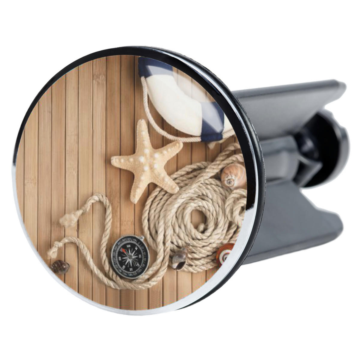 WASCHBECKENSTÖPSEL Maritime - Braun, Kunststoff/Metall (4/7/7cm) - Sanilo