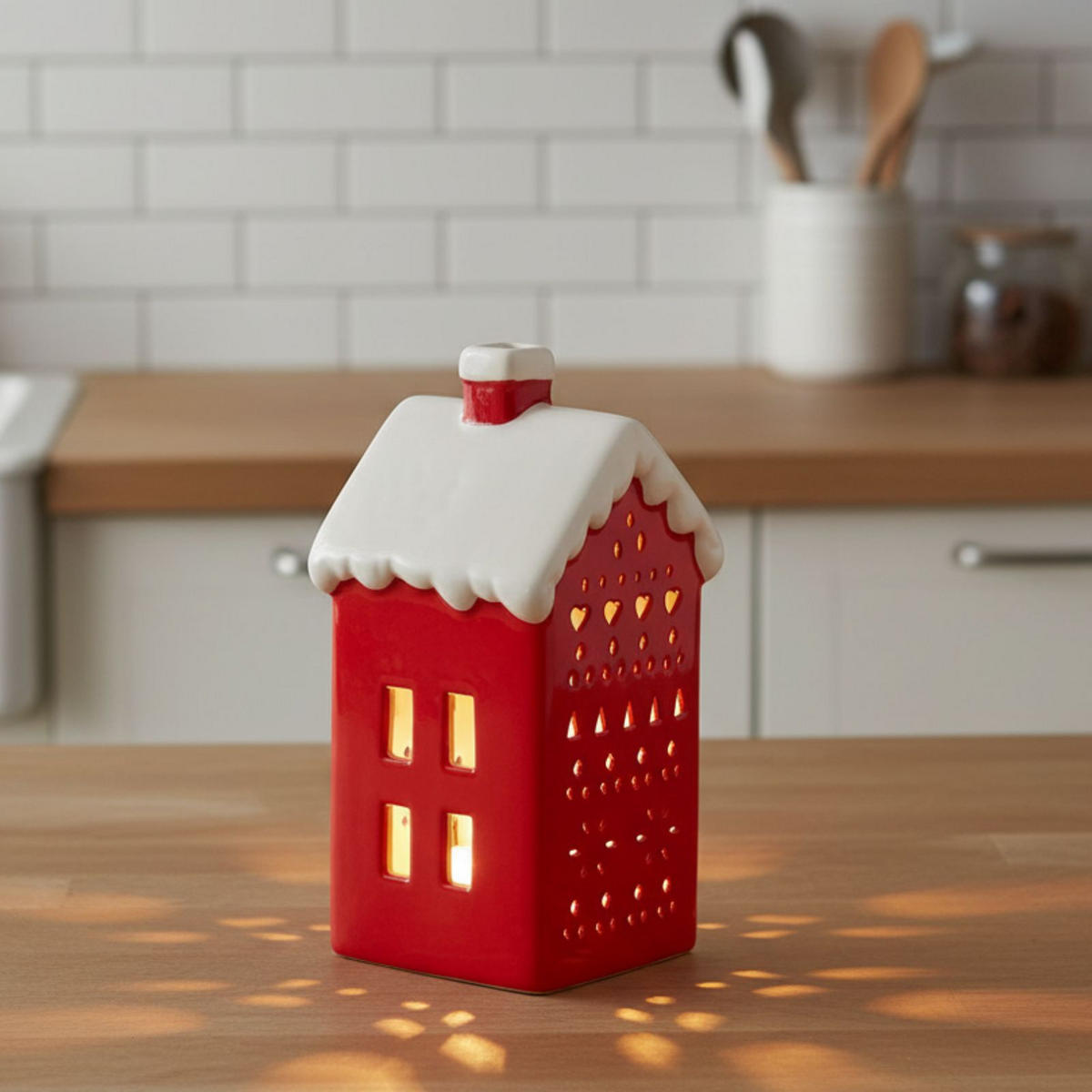 HAUSLAMPE LED 15 cm - Rot, Keramik (6/15/6cm) - Home Styling Collection