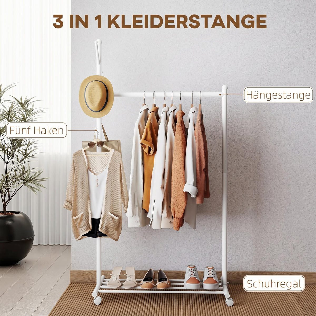 GARDEROBENSTÄNDER Metall Weiß - Weiß, Metall (43/171/86cm) - HOMCOM