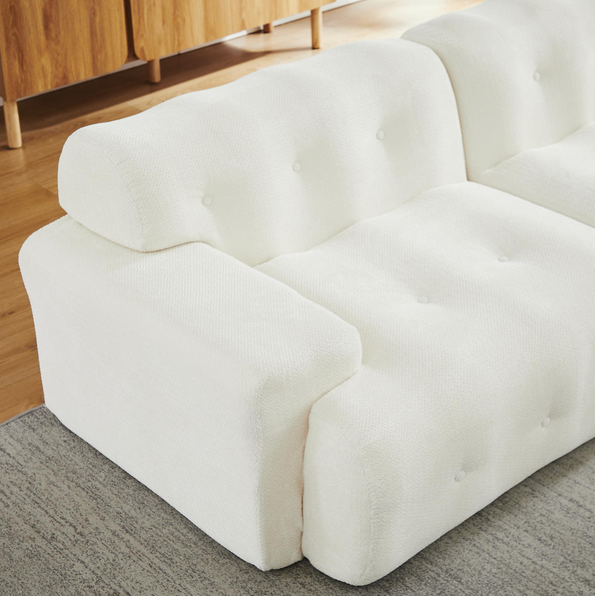 SOFA Zweisitzer modular 224 x 104 cm Chenille Beige - Weiß, Holzwerkstoff (104/66/224cm) - Meubliv