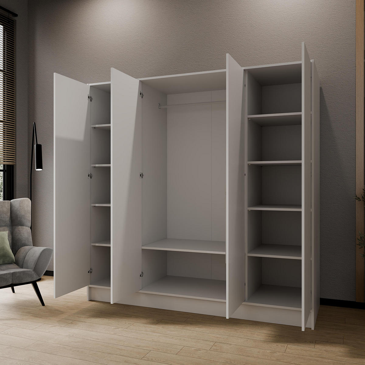 DREHTÜRENSCHRANK VELAR 200/200/51 cm Modern Kleiderschrank 4-türig Weiß - Weiß, Holzwerkstoff (200/200/51cm) - MASSENO