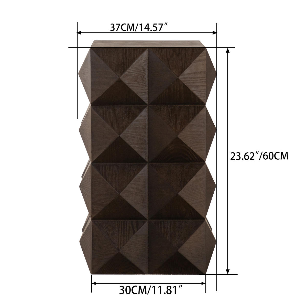 BEISTELLTISCH 60 cm Retro mit 3D-Prägung Braun aus Massivholz und MDF - Braun, Holzwerkstoff (37/37/60cm) - OKWISH