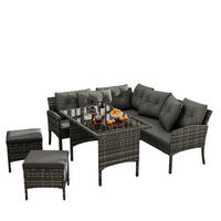 GARTENLOUNGE-SET für 7 Personen Garten-Garnitur Set mit abnehmbarer Stoffbezug grau - Dunkelgrau/Grau, Glas/Textil - STILVORA