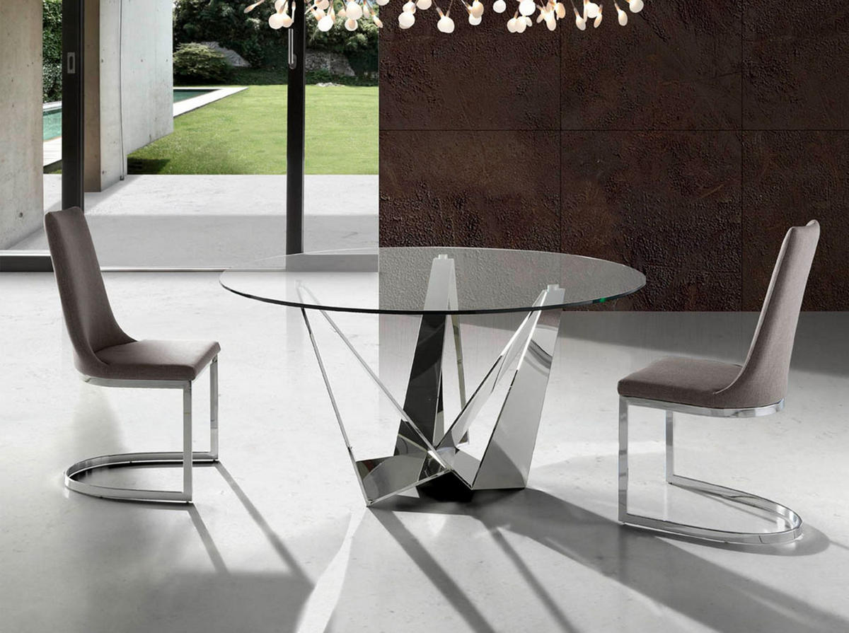 ESSTISCH Esstisch runde gehärtetes Glas aus verchromter Stahl Ø150/75 cm - Edelstahlfarben/Transparent, Glas/Metall (150/150/75cm) - ANGEL CERDA