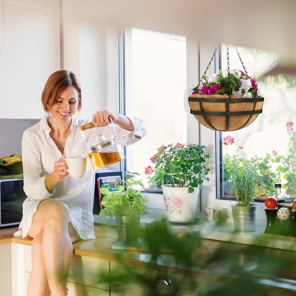 3XBLUMENAMPEL - Multicolor, Textil/Metall (31/50/31cm) - Relaxdays