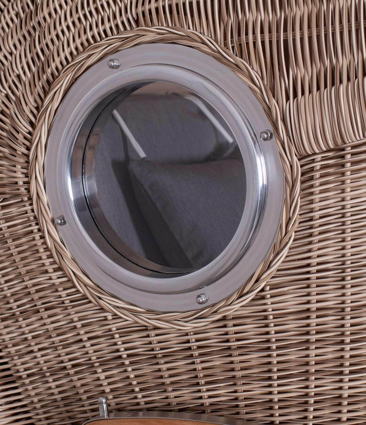 STRANDKORB Düne 1 Sitzer Teak PE Shell - Braun/Grau, Holz/Textil (96/165/80cm) - Mr. Deko