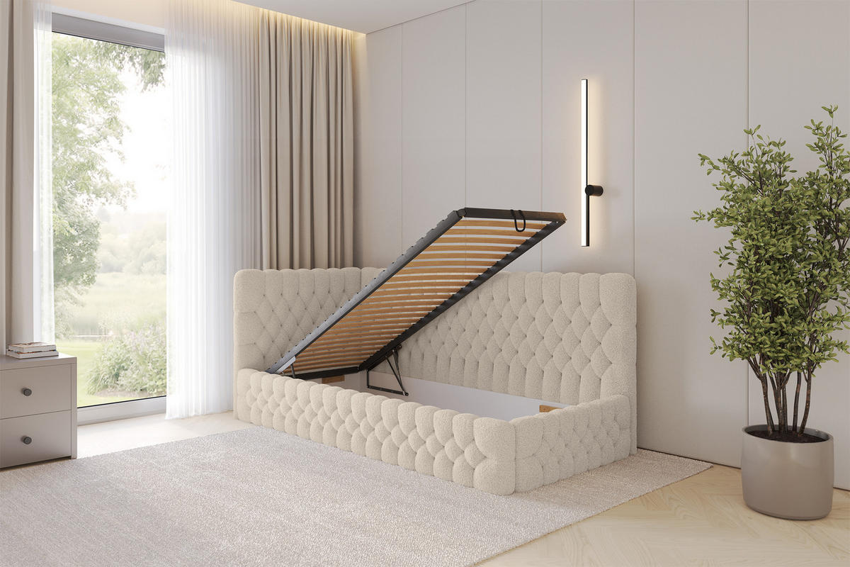 EINZELLBETT Jugendbett mit Bettkasten und Matratze H3/H4, Rechts - MULY 100x200 Dunkelbeige - Taupe, Holzwerkstoff/Textil (100/200cm) - ALTDECOR